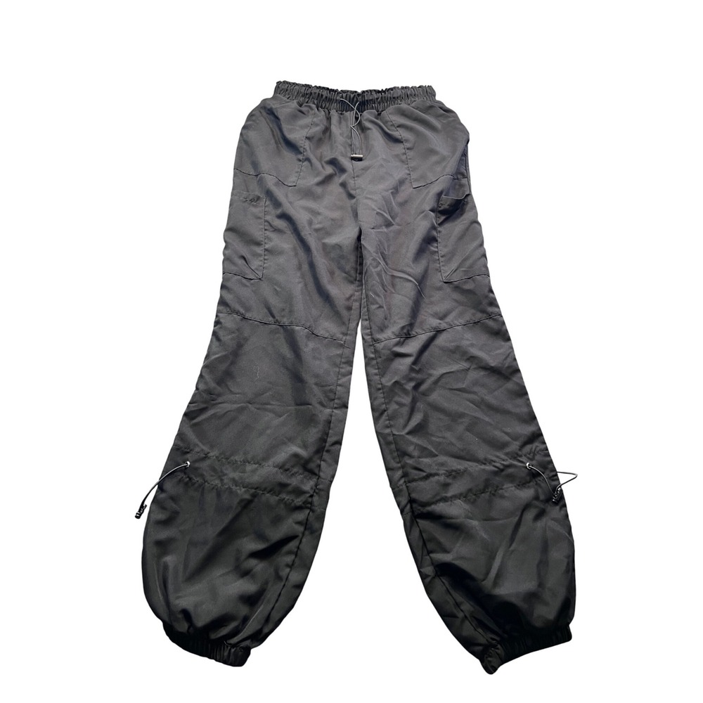 Black Parachute Cargo Pants Womens Relaxed Fit Elastic Waist Utility Small 24x28
